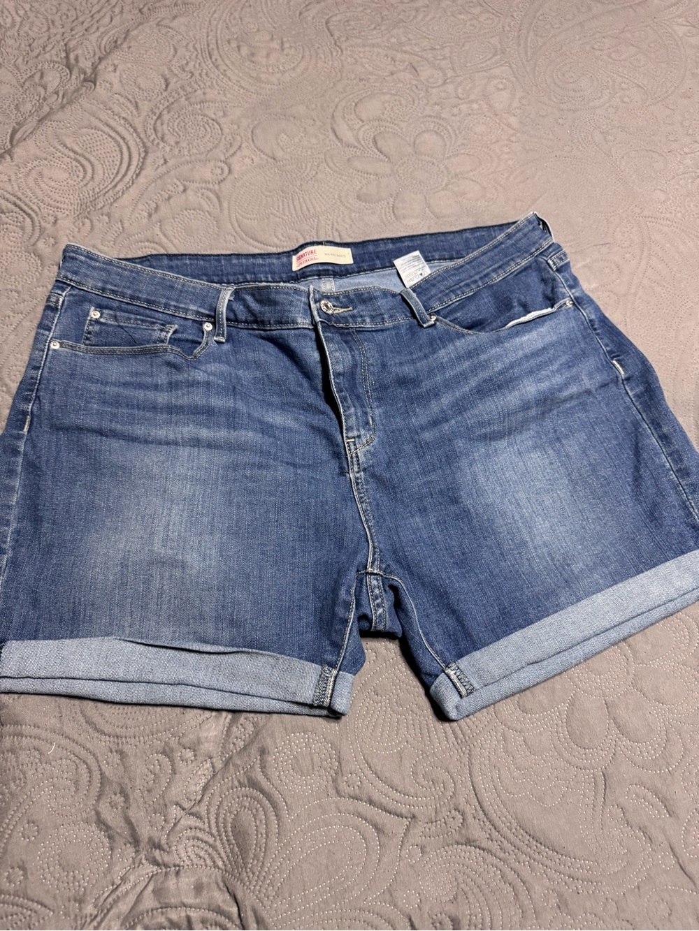 Levi's Rolled Hem Mid-Blue Denim Shorts